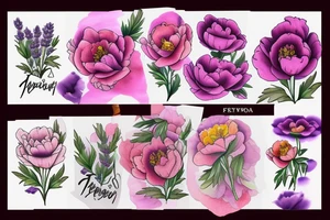 Peony, poppy, lavender, marigold tattoo idea
