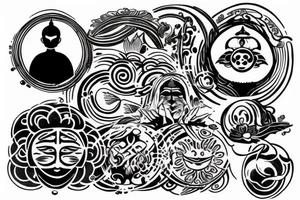 a man meditates in the lotus position, with a halo of planets above his head tattoo idea