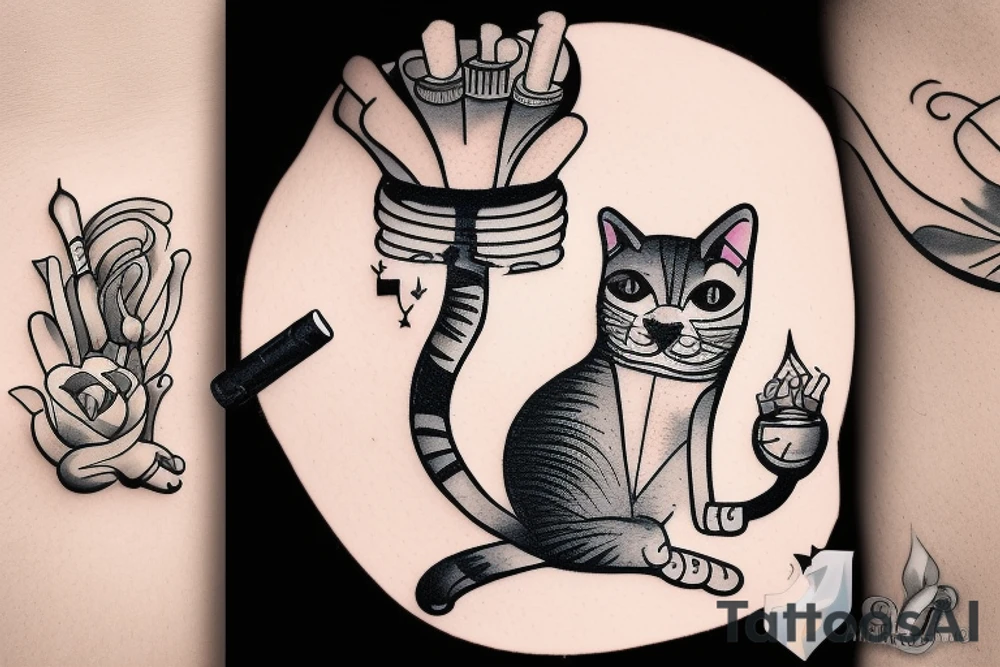 a cat with a cigarette in his mouth meditates tattoo idea