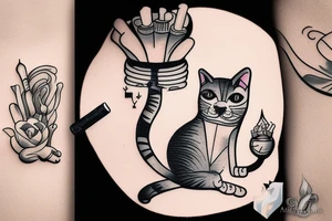 a cat with a cigarette in his mouth meditates tattoo idea