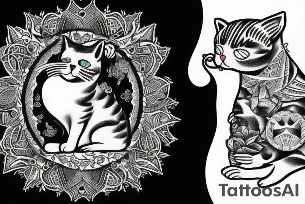 a cat with a cigarette in his mouth meditates tattoo idea