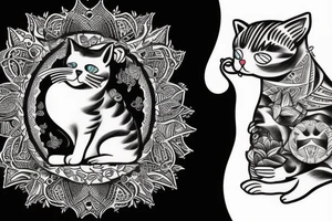 a cat with a cigarette in his mouth meditates tattoo idea