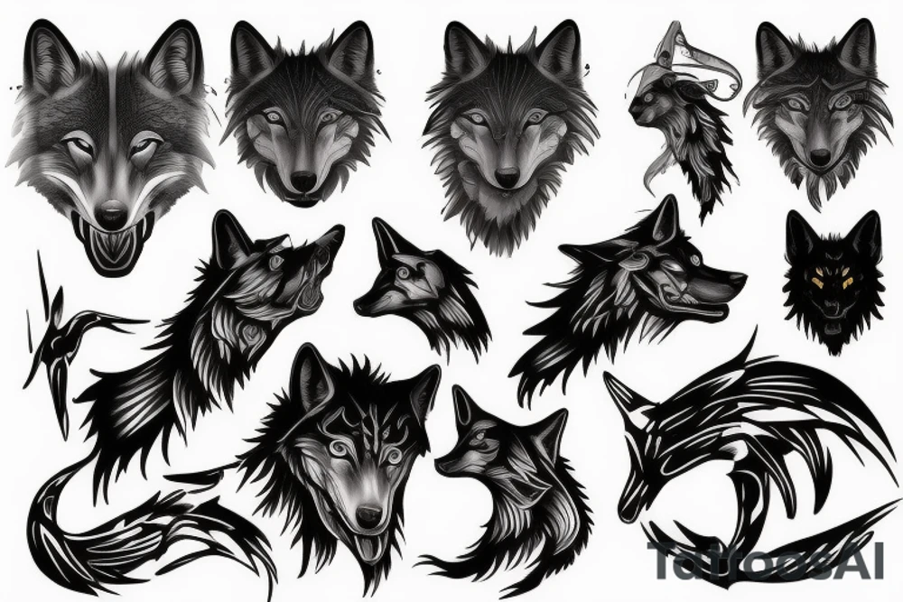 Black wolf tattoo idea