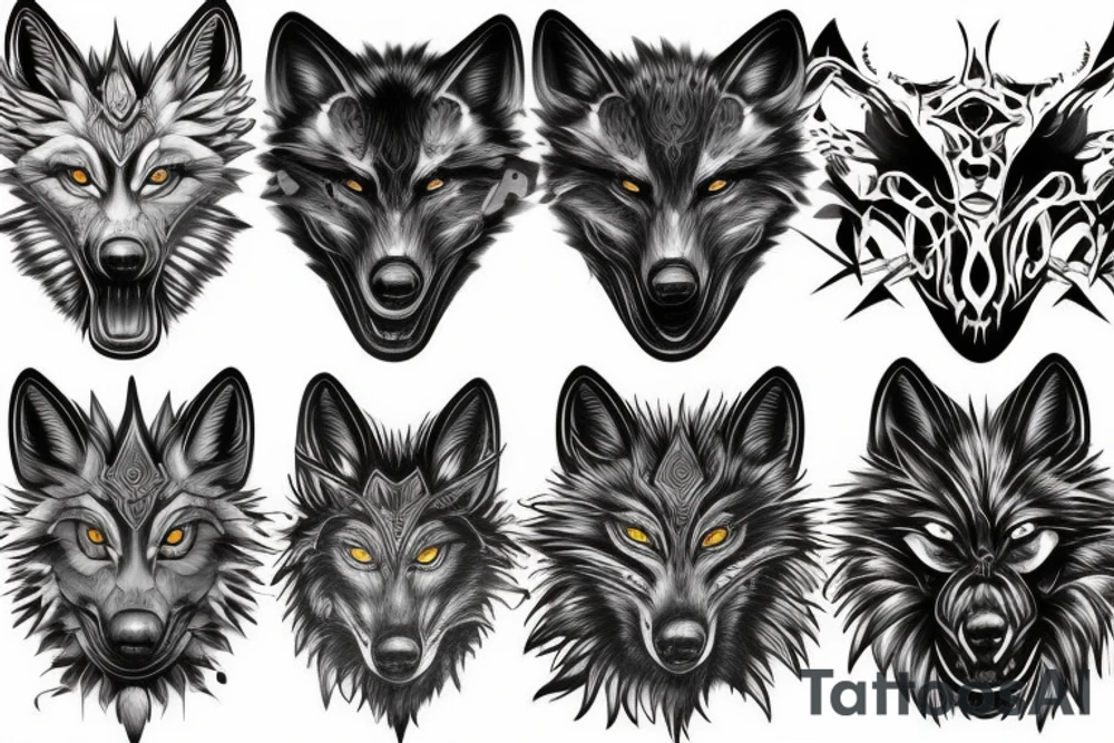 Black wolf tattoo idea