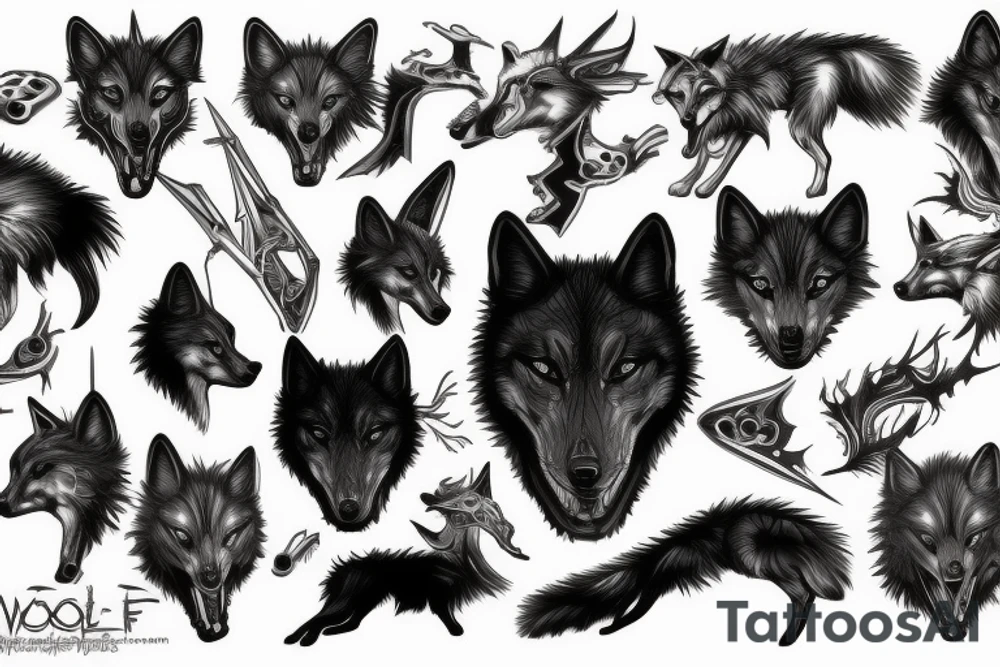 Black wolf tattoo idea