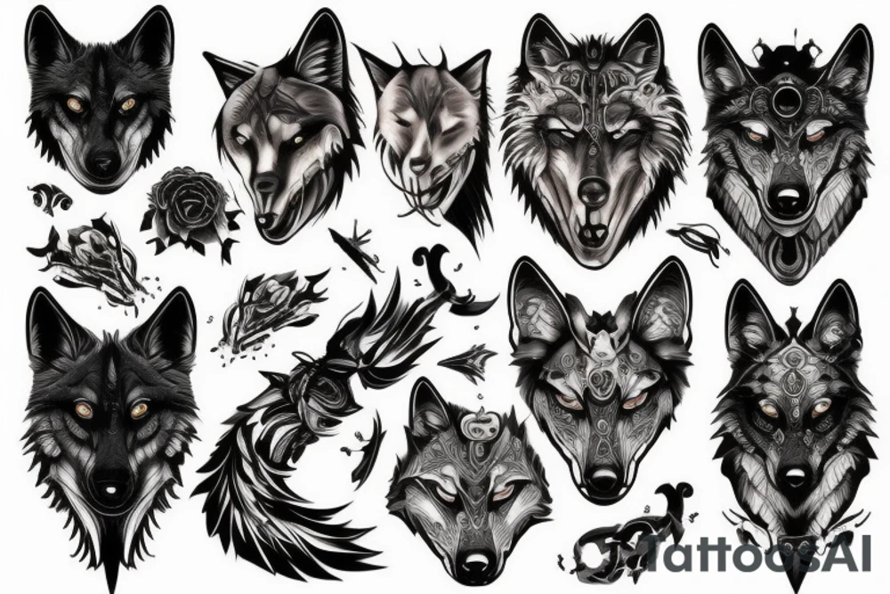 Black wolf tattoo idea