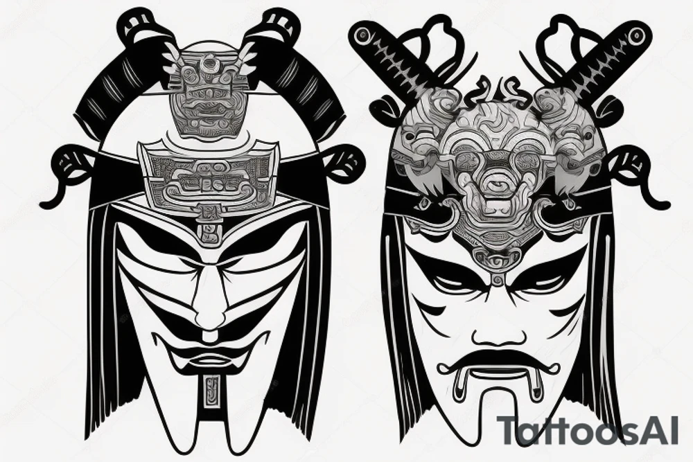 Samurai mask Japanese sword tattoo idea