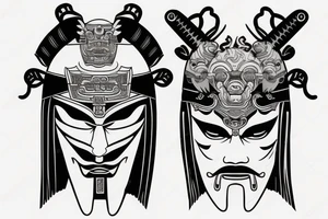 Samurai mask Japanese sword tattoo idea
