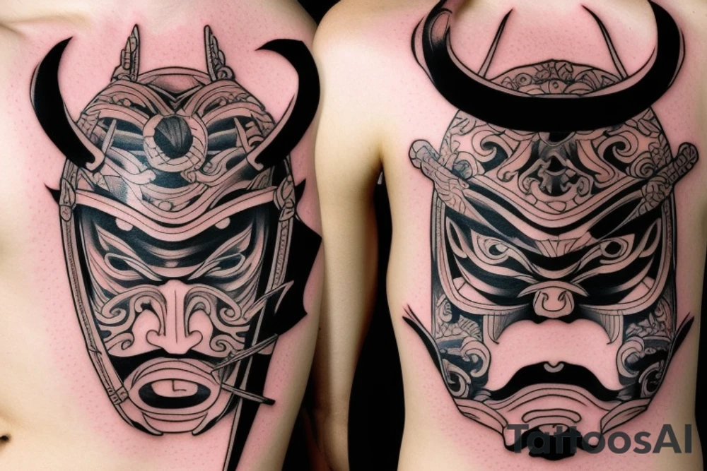 Samurai mask sword tattoo idea