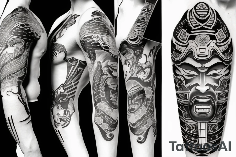 Samurai mask sleeve tattoo idea
