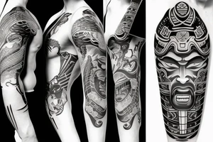 Samurai mask sleeve tattoo idea