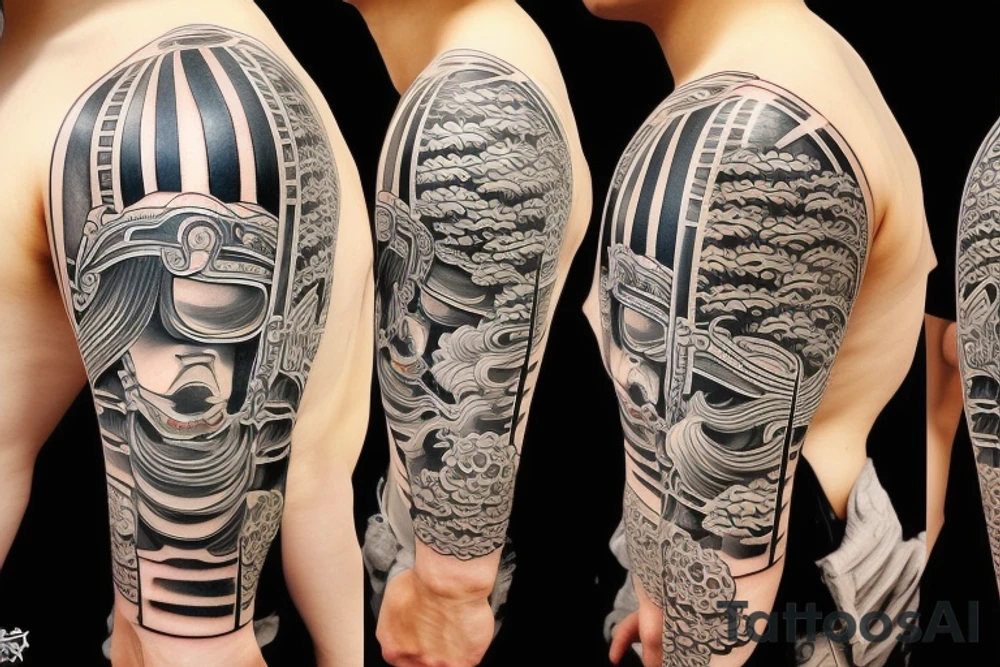Samurai mask sleeve tattoo idea
