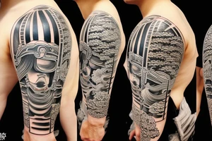 Samurai mask sleeve tattoo idea