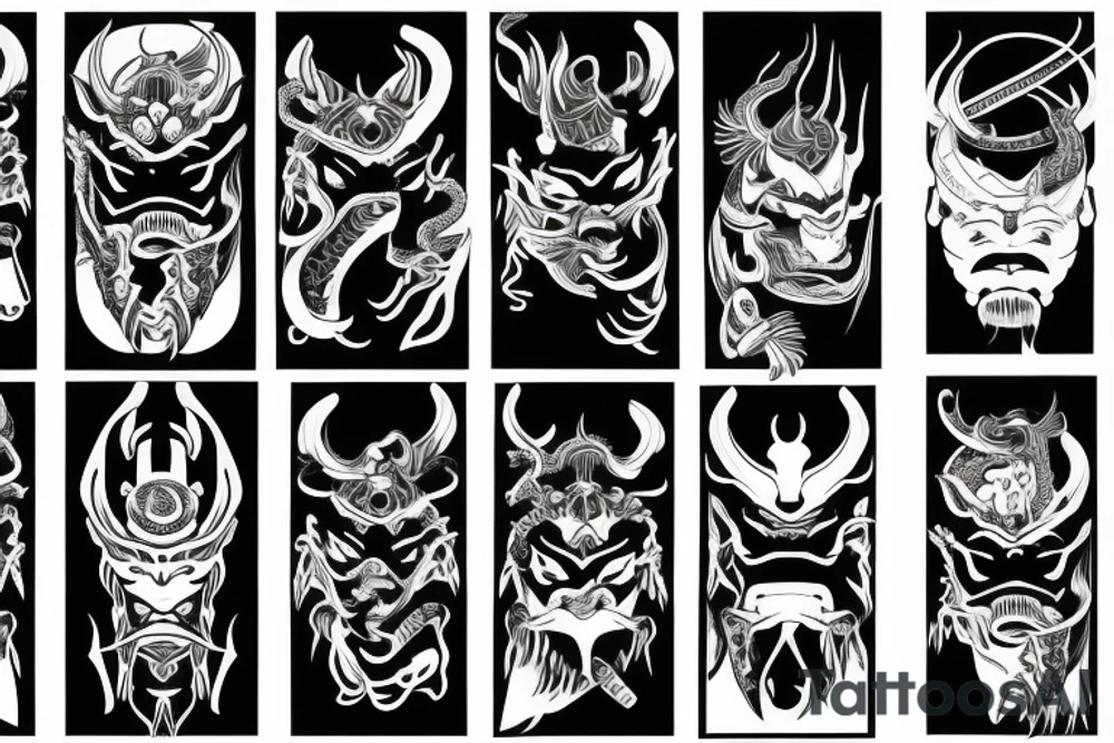 Samurai mask sleeve dragon tattoo idea
