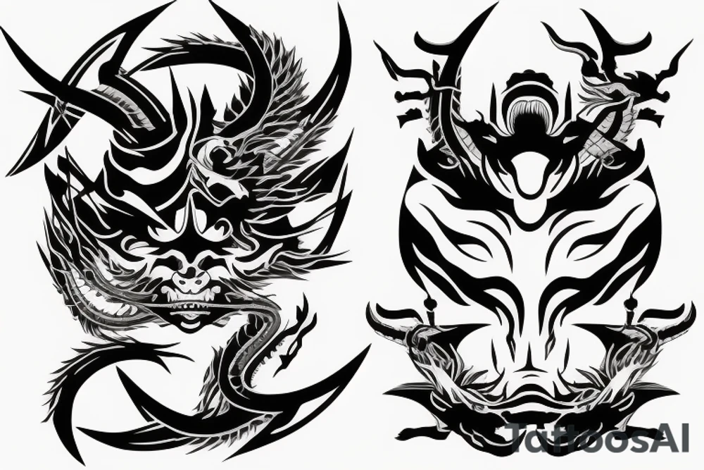 Samurai mask sleeve dragon tattoo idea