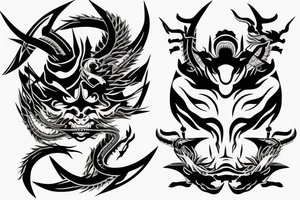 Samurai mask sleeve dragon tattoo idea