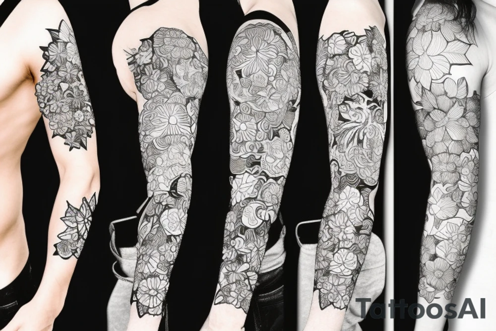 Detailed samurai flower background  sleeve tattoo idea