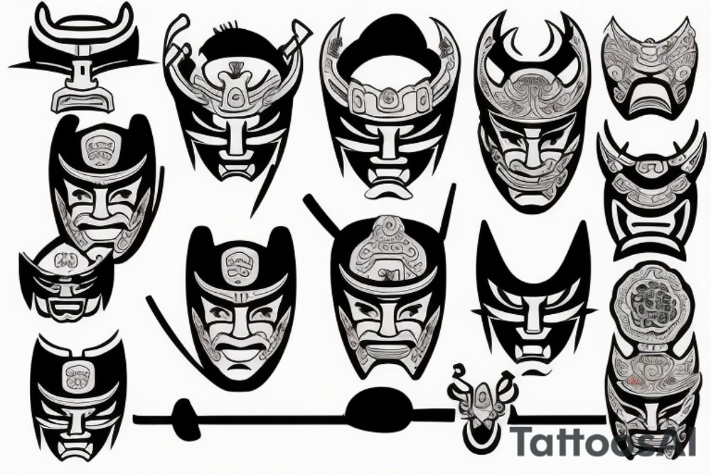 Detailed samurai mask tattoo idea