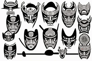 Detailed samurai mask tattoo idea
