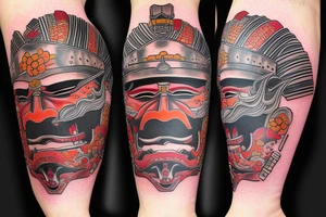 Detailed samurai mask tattoo idea