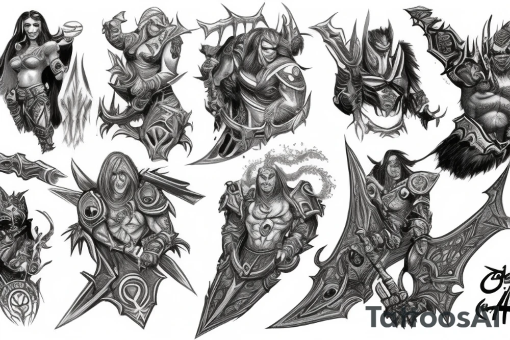 Sleeve Warcraft horde alliance weapon tattoo idea