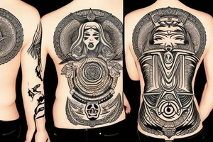Black totem idol sleeve tattoo idea