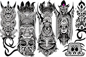 Black totem idol sleeve tattoo idea