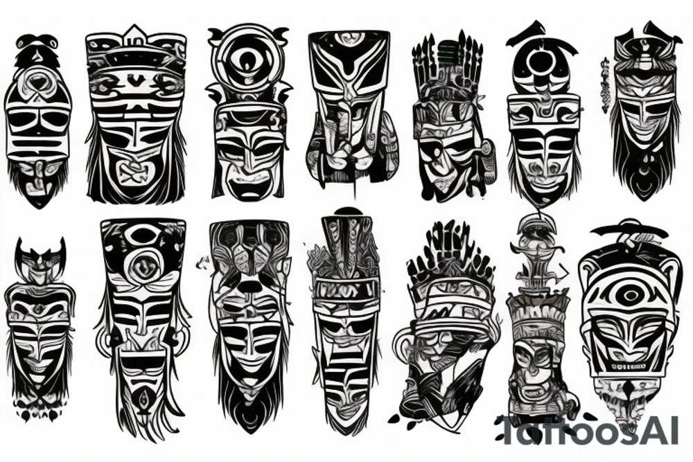 Black totem idol sleeve tattoo idea