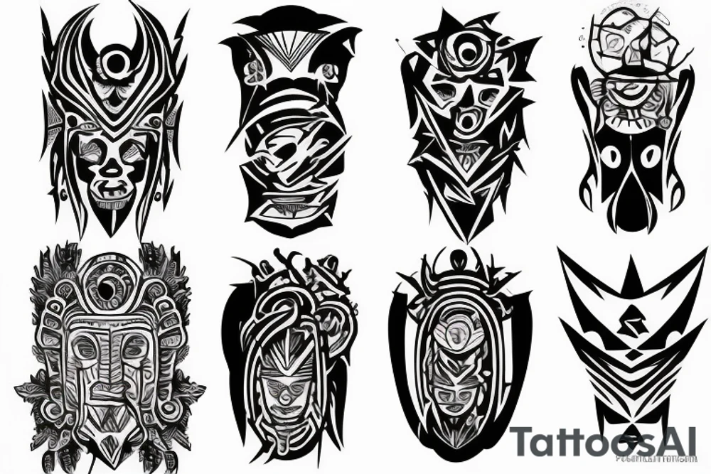 Black totem idol sleeve tattoo idea