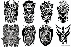 Black totem idol sleeve tattoo idea