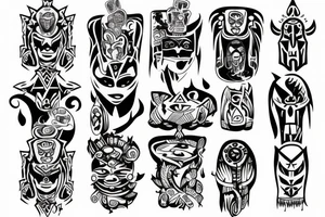 Black totem idol sleeve tattoo idea