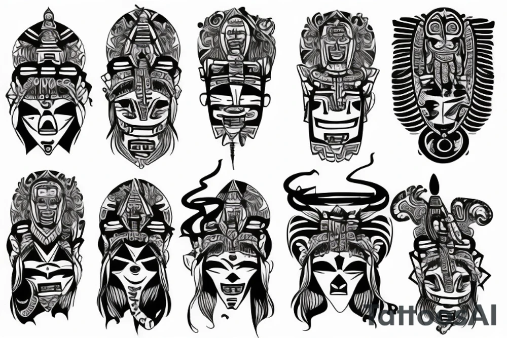 Black totem idol sleeve tattoo idea