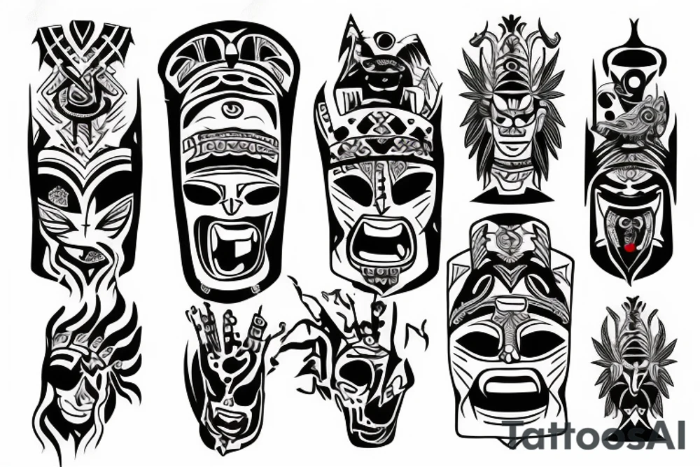 Black totem idol sleeve tattoo idea