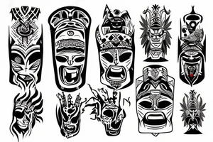 Black totem idol sleeve tattoo idea