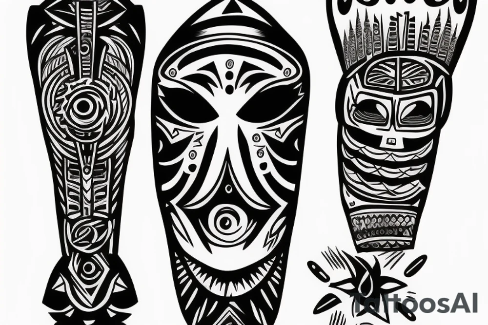 Black totem idol sleeve tattoo idea