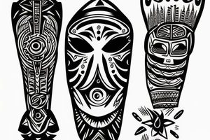Black totem idol sleeve tattoo idea