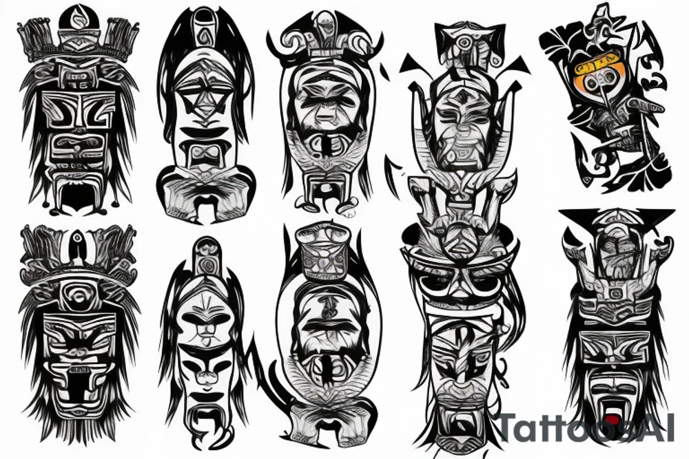 totem idol sleeve tattoo idea