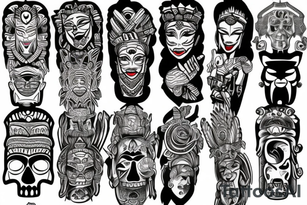 totem idol sleeve tattoo idea