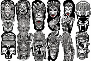 totem idol sleeve tattoo idea