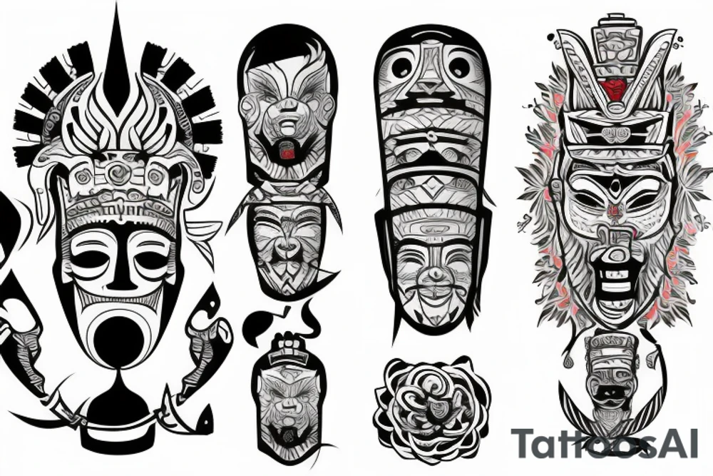 totem idol sleeve tattoo idea
