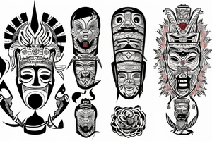 totem idol sleeve tattoo idea