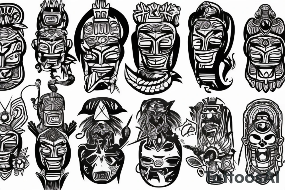 totem idol sleeve tattoo idea