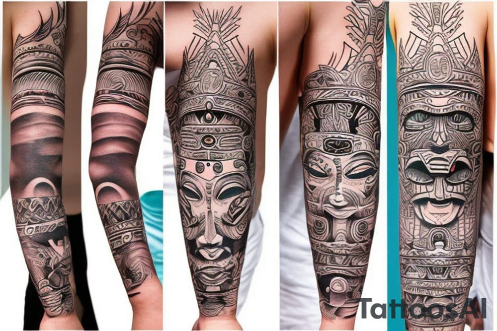 totem idol sleeve tattoo idea