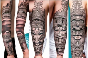 totem idol sleeve tattoo idea