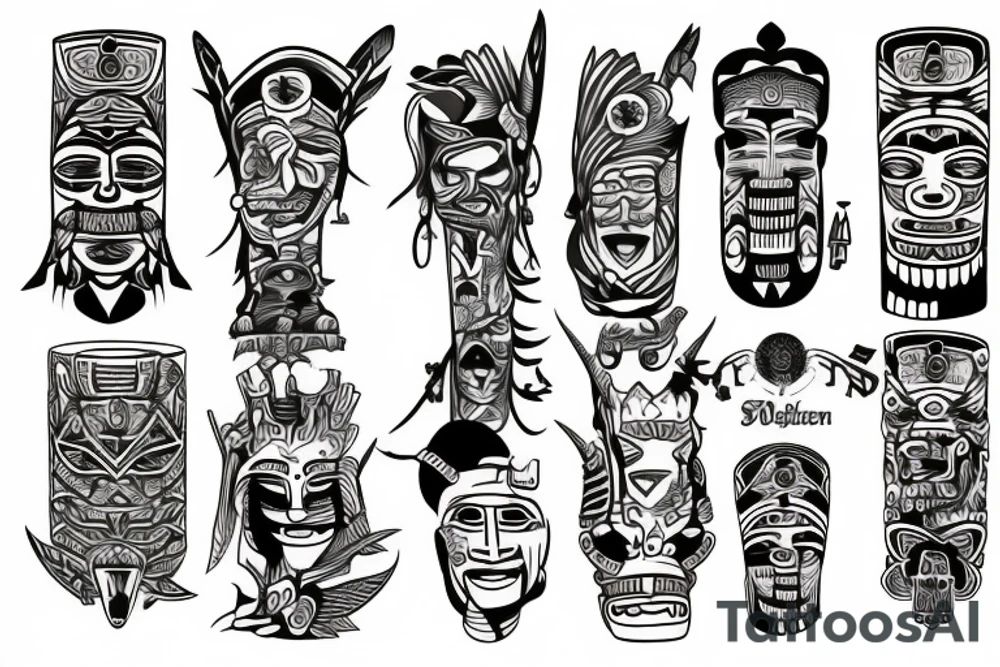 totem idol sleeve tattoo idea