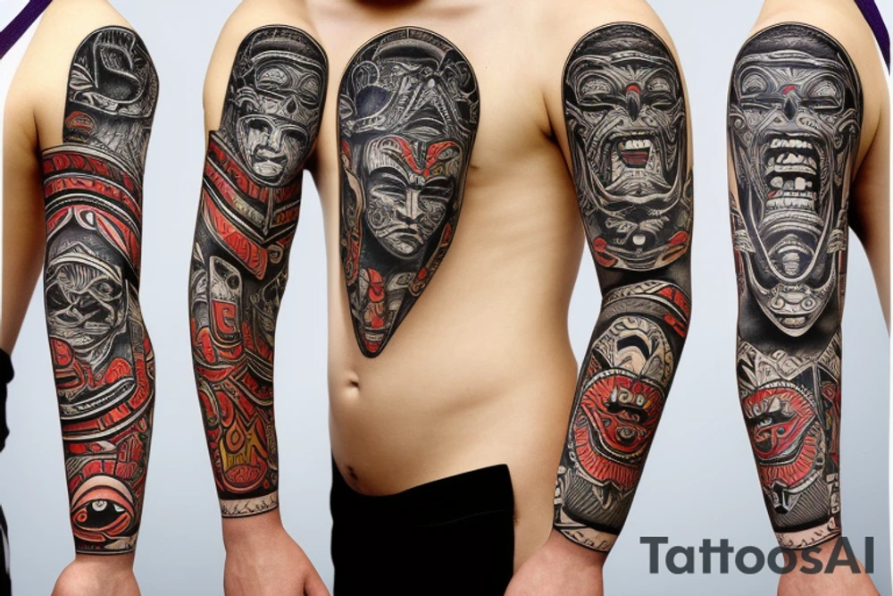 totem idol sleeve tattoo idea
