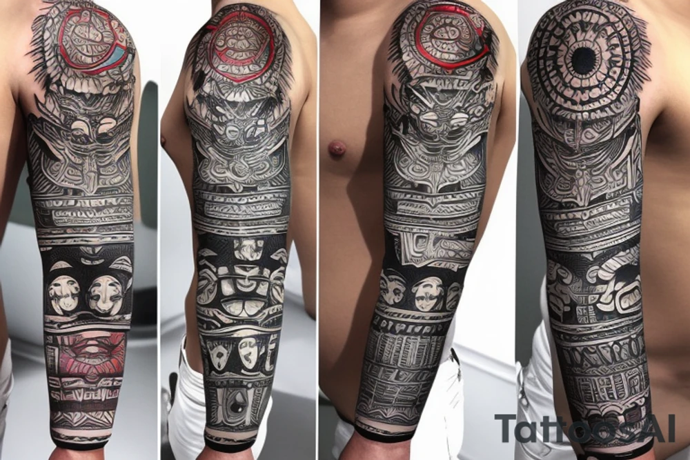 totem idol sleeve tattoo idea