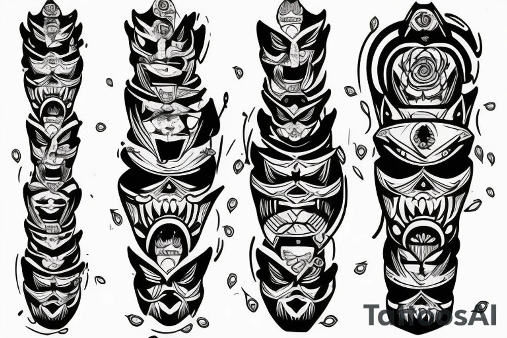 totem idol sleeve tattoo idea