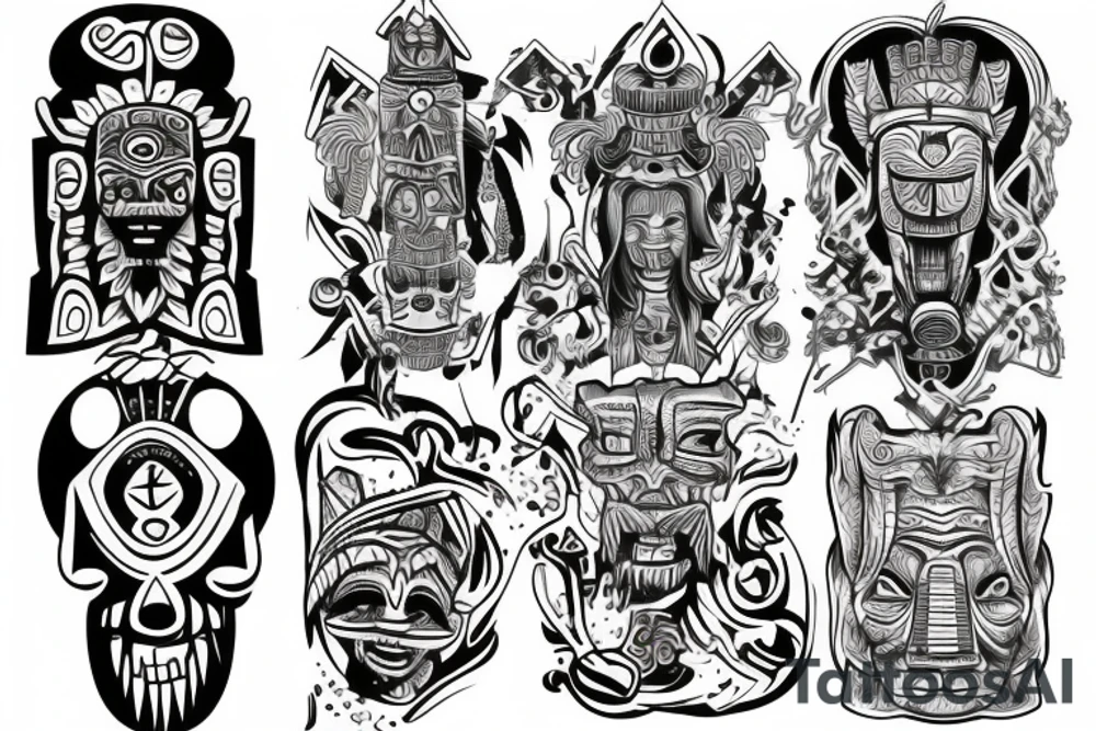 totem idol sleeve tattoo idea