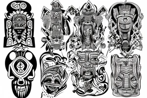 totem idol sleeve tattoo idea